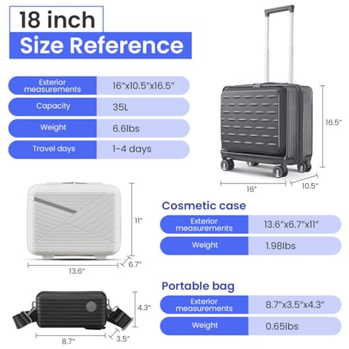 18" Carry On Luggage with Front Open Door &Laptop Interlayer, Hard Shell Suitcase Built-In TSA Luggage Lock, Hardside Lightweight PC Travel (Gray)3
