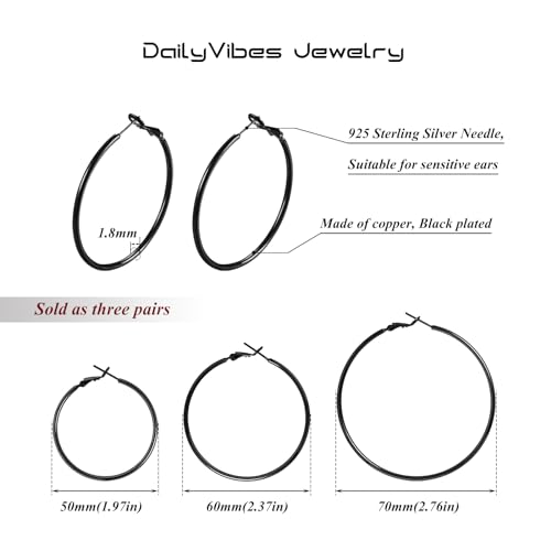Image of DAILY VIBES Simple Big Thin Hoop Earrings for Women Trendy, 3 Pairs | 925 Sterling Silver Post Large Hoops, 14K Gold or Silver Plated Loop, Hypoallergenic Hoop Earrings Set