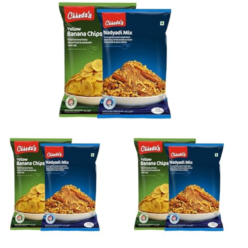 Image of Chheda's - Yellow Banana Chips (350Gm) and Nadyadi Mix (300) | Banana Wafers | Indian Namkeen | Tasty Snacks | Ready to Eat - Combo Pack (Pack of 3)