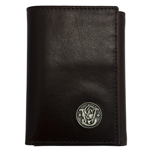 Smith & Wesson Trifold Wallet, 100% Leather Handmade wallet, Gift for him, Black & Brown Color (Brown)