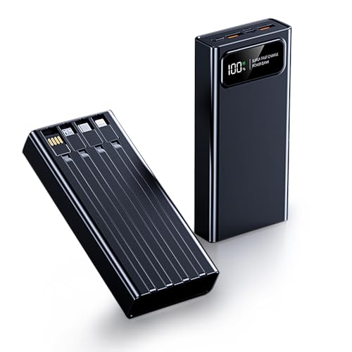 Power Bank PD 22.5W 27000mAh, Schnellladefunktion Powerbank mit Integriertem USB-C Kabel iPhone Powerbank USB c Handy Externe Handyakkus Akkupack for iPhone, Android