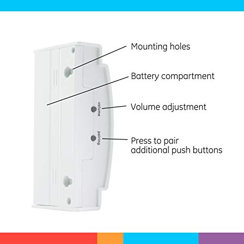 Generic 19247 Ge Wireless Doorbell Kit,Battery-Operated Receiver,1 Push Button Door Bell,2 Melodies,4 Volume Levels Doorbell Chime,Classroom Doorbell,150 Ft Range,Mountable,White,19247 thumb #2