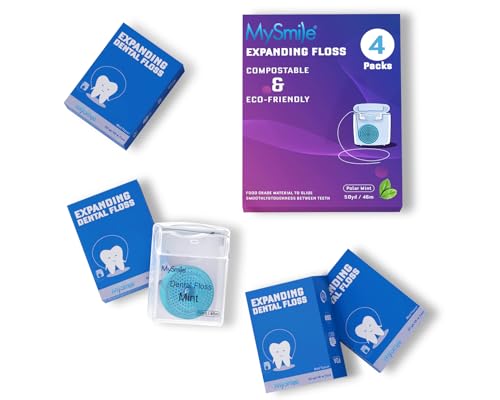 Image of MySmile Woven Dental Floss, Effective Plaque Removal, Cruelty Free Tooth Floss, Mint, Waxed, Expanding, Vegan, Kid-Friendly String Floss with Coconut Oil, 50 Yards