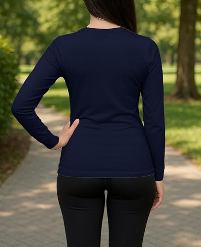 Sexy Basics Women's Cotton Stretch Long Sleeve V- Neck Athletic Tops | Casual & Active Color T Shirts | Multi Packs3
