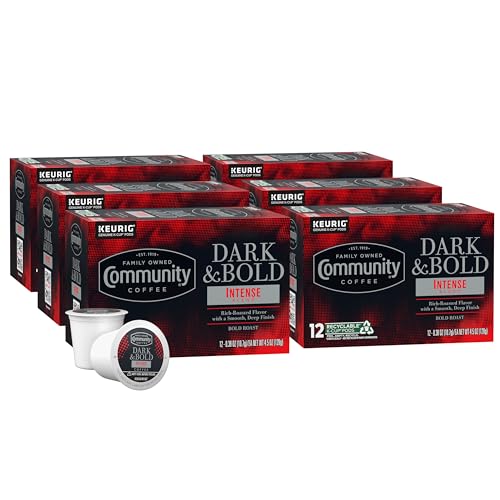 Image of Community Coffee Dark & Bold Intense Blend 72 Count Coffee Pods, Dark Roast Compatible with Keurig 2.0 K-Cup Brewers, 12 Count (Pack of 6)