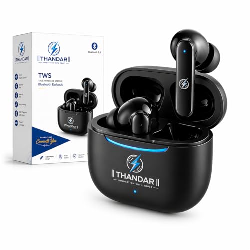 THANDAR TWS-01 Bluetooth Wireless Earbuds | HD Sound, Touch Control, 30H Playtime, Fast Charging Case, Noise Reduction, IPX4 Water Resistant | Compatible with Android & iOS (Black)