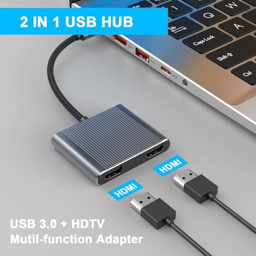Image of ETZIN USB C to Dual HDMI Adapter, Dual Monitors Adapter USB C Hub with 2 HDMI Docking Station 4K @60hz for Laptop HP Dell Surface Thinkpad EPL-1495CC