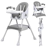 UBRAVOO ベビーチェア ハイローチェア キッズチェア 6ヶ月-3歳 折りたたみ 五点式安全ベルト 二段テーブル付き 収納袋付き 高さ調節 組立簡単 軽量 離乳食 多機能 赤ちゃん用 お食事椅子 テーブルチェア 持ち運び便利 出産祝い (グレー)