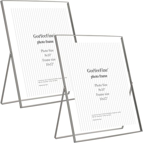 Premium Silver 10x12'' Floating Frame 2pack For Photo Sizes(8.5x11'', 8x10'', 7x9''),Beautiful Metal beaded edge 8x10'' floating picture Frames, Adjustable Tabletop/Shelf Photo Frame, Classy Gift Deal