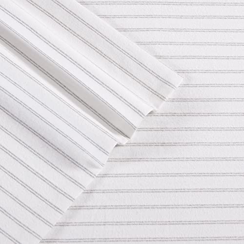 Image of Eddie Bauer - Flannel Sheets Full Size, Anti-Pilling & Wrinkle Resistant Cotton, Touchably Soft for All-Season Comfort - Bed Sheets with Matching Pillowcases & Fitted Sheet (Trail Stripe Grey)