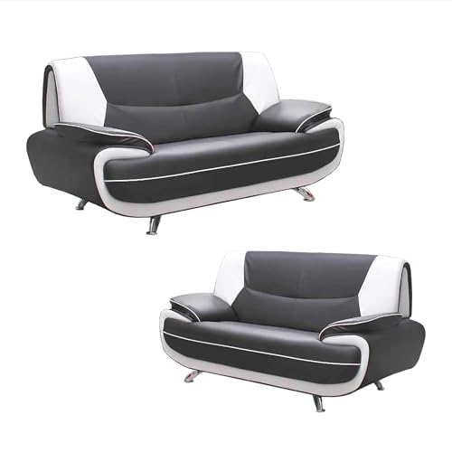 Mobilier-Deco MUZA - Ensemble canapé Design en Simili Cuir Gris et Blanc