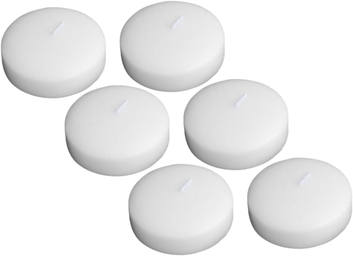 STOBAZA 6pcs Unscented Round Floating Tea Candles 4.5x2.5cm Dripless Wax Pool Tealights for Wedding Birthday Party Romantic Dinner Home Décor