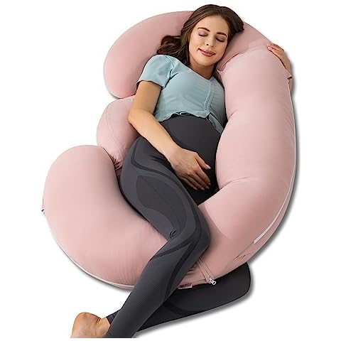 Meiz Pregnancy Pillows, Cooling C Shaped Full Body Pillow for Sleeping, Detachable Nursing Pillow for Breastfeeding, with Pregnancy Wedge Pillows for Side Sleeping and Adjustable Straps, Apricot Cover