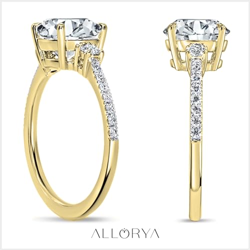 Round Lab Grown White Diamond Classic Three Stone Engagement Ring for Women in 10K Solid Gold2