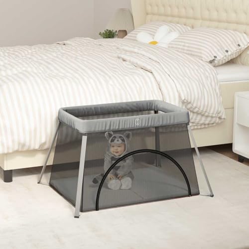Genérico Parque Infantil para bebés con colchón Tela Lino Gris Claro,Bebés y niños pequeños,Juguetes y Actividades para bebés,Parques para bebés,Gris,5.94 KG,10301