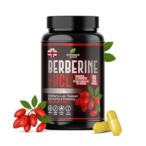 Berberine HCL 2000mg Equivalent High Strength 10:1 Extract Daily Wellness & Metabolic Support 90 Vegan Capsules Lab Tested Non-GMO Food Supplement Formula