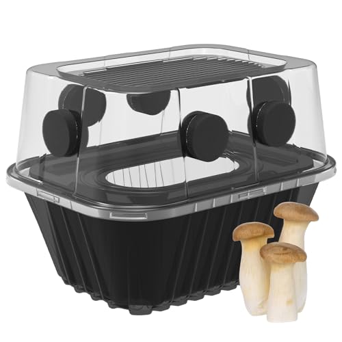 YANWEN Mushroom Growing Kit Monotub Stackable Grow Box Fruiting Chamber with FAE Filters Indoor Use 12.6 x 12.6 x 6.3 inches Clear and Black