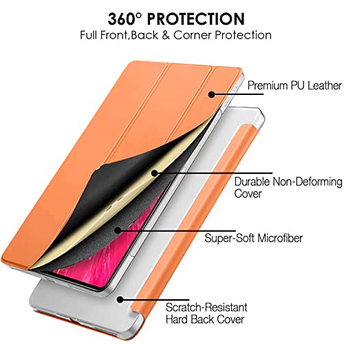 Image of DuraSafe Cases for iPad Pro 12.9 5th 4th [ PRO 12.9 inch 5 4 ] A2378 A2461 A2379 A2462 A2229 A2069 A2232 A2233 Trifold Hard Smart Auto Sleep /Wake PC Translucent Back Cover - Orange