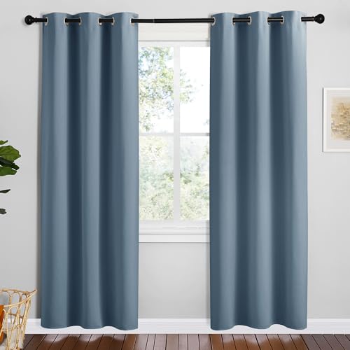 Image of NICETOWN Smoky Blue Blackout Curtains 72 inches Length for Play Room, 2 Panels, 34 inch Wide, Thermal Insulated Decoration Drapes for Window