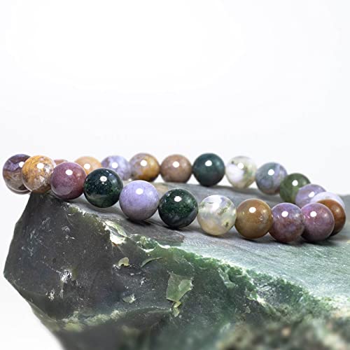 Dazcolo Natural Gemstone Bracelet 7.5 In Stretch Gems Stones 8Mm (0.31") Round | Beads Healing Crystals Quartz | Chakra Bracelet | Y2K | Bracelets For Women Men Girls Gifts (Unisex) (Moss Agate) #TOP4