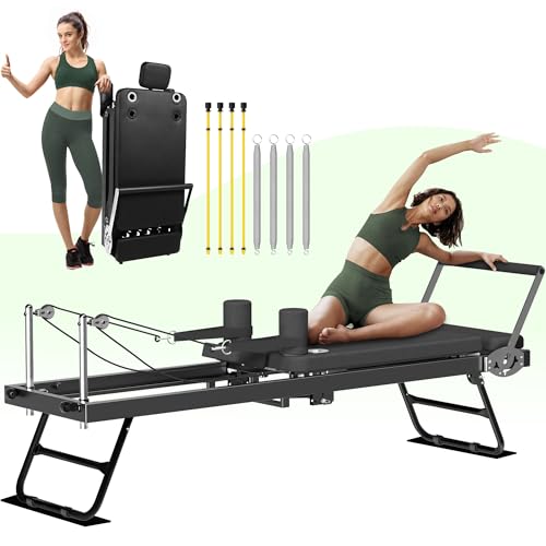 Pilates Reformer, Foldable Reformer Pilates Machine & Equipment for Women Home Use Gym Workout & Advanced and Beginners Users, Up to 400 lbs Weight Capacity, Black