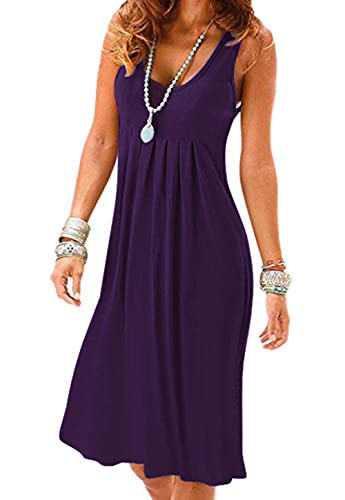 Image of Camisunny Women Casual Loose Tank Dresses Sleeveless Beach Vacation Dress Swing Pleated U Neck Fashion Soft