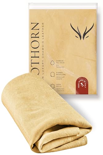 Clothorn® Gamuza de piel de ciervo profesional para coche, fabricada en Italia, paño para limpieza, secado y pulido (S – 39 x 30 cm)