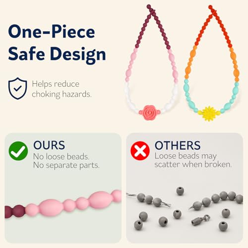 Flower Chew Necklaces for Sensory Kids 2 Pack, One-Piece Silicone Chewelry for Nail Biting Prevention, Sensory Fidget Necklace for Kids & Adult with ADHD & Autism, Classroom Chew Toys for Toddlers