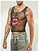 SHENHE Men's Mesh Sheer Crop Top Tank Graphic Lip Print Sleeveless Sparkly Clubwear Rave Top Black Medium
