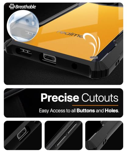 Image of WOW IMAGINE Shock Proof Clear Protective Back Case for Realme Narzo 70 Turbo 5G - AirEDGE Technology | 360 Degree Camera Protection | Transparent Hybrid Back Case Mobile Cover - Black