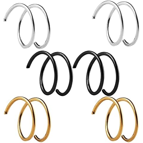 ALMHH Double Nose Hoop Ring for Single Piercing Nose Hoop, Twist Nose Ring Hoop For Women, Silver Spiral Nose Hoop For Girls, Nostril Piercing Jewelry, 2 black+2gold+2silver Cover