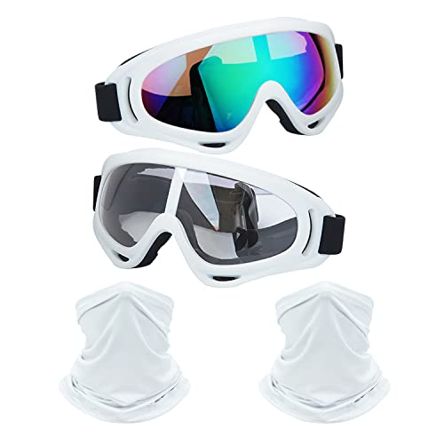 Image of LJDJ Motorcycle Goggles,2 Pack Dirt Bike ATV Motocross Riding Hiking Protective with 2 Pack Neck Breathable Bandana Mask (White+Mask)