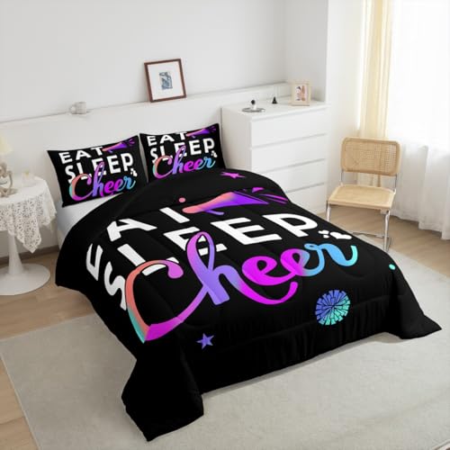 Image of Feelyou Cheerleading Comforter Set Toddler Size for Girls Boys Eat Sleep Cheer Comforter Gymnastics Dancing Lovers Bedding Set Cheer Sports Colorful Duvet Set Quilt 2Pcs
