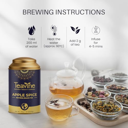 Image of TEAVINE Apple Spice Black Tea | Premium Loose Leaf Black Tea with Real Apple Peel, Cinnamon, Clove, Star Anise & Orange Peel | Rich Aroma & Flavor | Includes free Stainless Steel Infuser