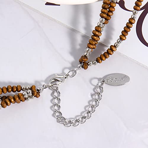 Bocar 3 Layer Turquoise Wood Beaded Statement Chunky Necklace Multi Strands Handmade Collar Jewelry for Women Gifts (NK-10124)4