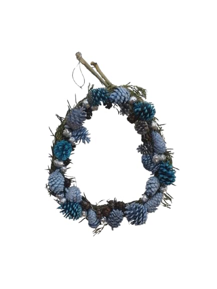 Couronne en bois d'olivier et pommes de pin bleu argenté