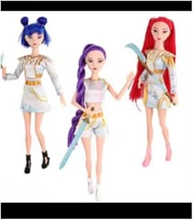 Collectible Doll Set of 3 press button light music with weapons