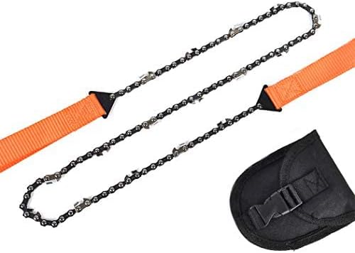 MAKEGELD Pocket Chainsaw with Paracord Handle Emergency Outdoor Survival Gear Folding Chain Hand Saw with Carry Pouch for Camping, Hunting, Tree Cutting, Hiking, Backpacking (Orange-25In-11teeth)