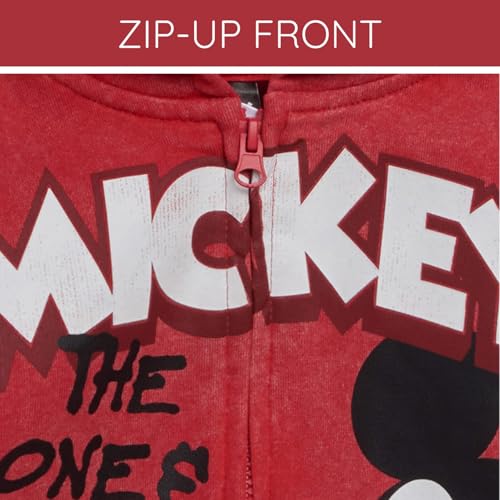 Disney Mickey Mouse Little Boys' Graphic Allover Print Zip Front Hooded Sweatshirt Acid Wash Red Mickey 6 - image 5