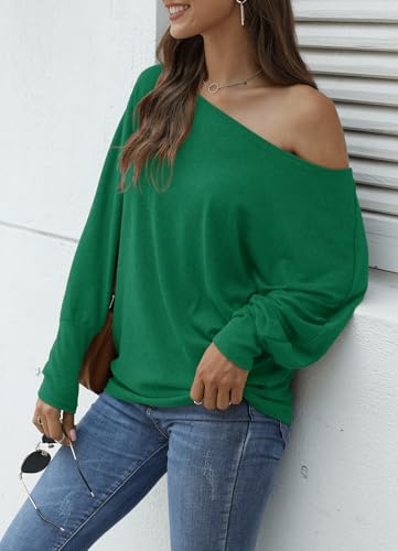 Image of Aifer Women's Off The Shoulder Tops Sexy Long Sleeve Shirts Oversized Fashion Casual Batwing Sweaters Pullover Tunic Tops
