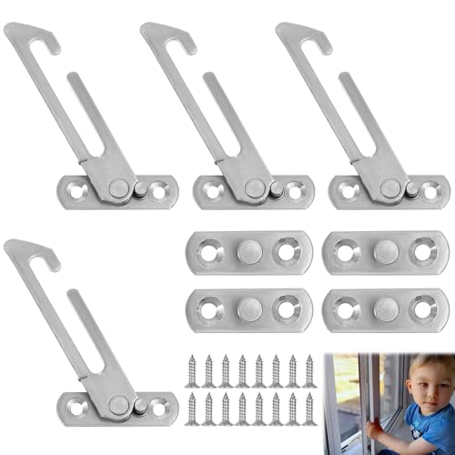 Musiook 4 PCS Window Safety Restrictors, Window Restrictors for UPVC, Windows Restrictor Locks, Child Lock Security Catch for UPVC Windows, Stainless Steel Safety Locks, Easy Install with Screws