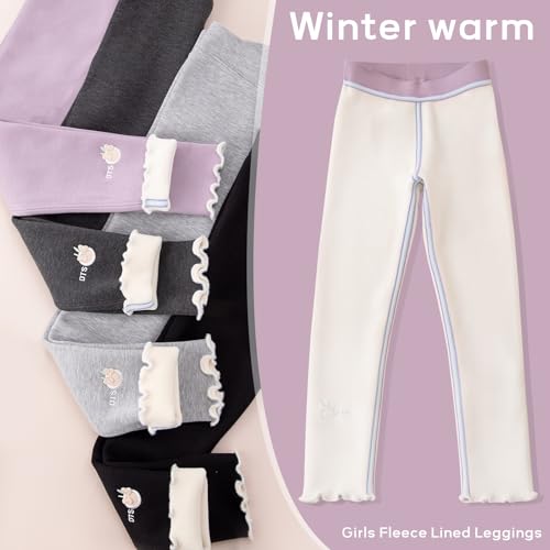 4 pack Girls Winter Fleece Lined Leggings Toddler Kids Warm Thick Thermal Pants Fleece Pants Girls2