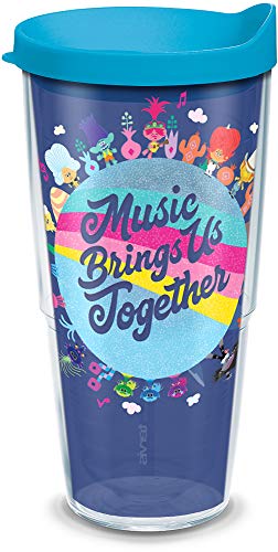 Tervis 1353668 DreamWorks Trolls Gobelet isotherme avec enveloppe et couvercle Turquoise Transparent