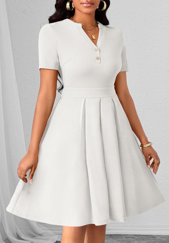 Womens Short Sleeve V Neck Casual Semi-Formal Dress Wedding Guest Cocktail Dresses with Pockets - Image 3