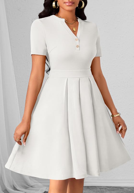 Womens Short Sleeve V Neck Casual Semi-Formal Dress Wedding Guest Cocktail Dresses with Pockets3