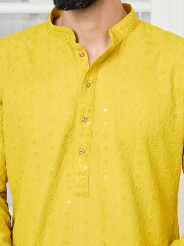 Image of See Designs Men's Full Sleeve Mandarin Collar Sequins Embroidered Straight Long Kurta - Festive Collection