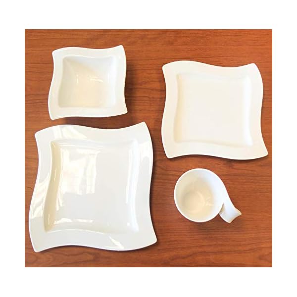 Villeroy boch new wave 4 piece place setting dinner salad plate bowl and mugpremium porcelain dinnerware white  urban country home decor