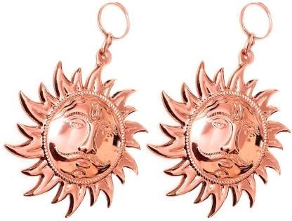 Wiffo Set of 2 Surya/Sun Wall Door Hanging Metal Yantra for Vastu and Positive Energy/Surya Hanging for Wall/Home/Room/tampe/Office/Factory) Decorative Showpiece - 10 cm (Metal, Copper)
