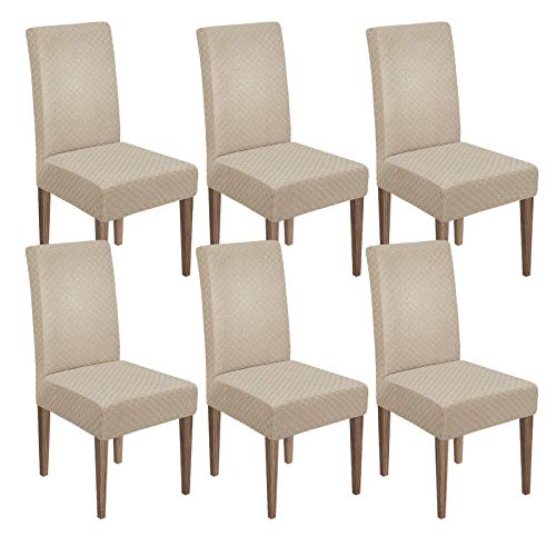 MAXIJIN Funda para silla de comedor Jacquard, elástica, 1 unidad, funda protectora extraíble para sillas de comedor, hoteles, cocinas, ceremonias (Khaki, 6)
