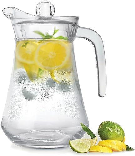 Image of Glass Water Jug - 1300 ml, Transparent Water sering Jug, Hot Cold Water Pitcher with Lid Water Jug, Iced Tea, Milk and Juice Beverage Carafe, Lemon Jug